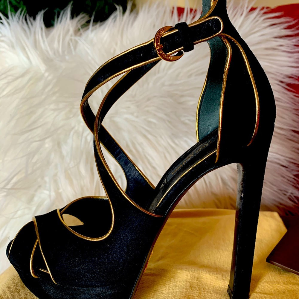 FINAL SALE Louis Vuitton black suede and gold heels